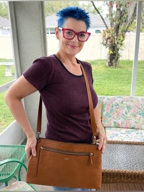 Mark & Graham Leather Crossbody Messenger Bag Brown Monogram BAB Laptop Slim